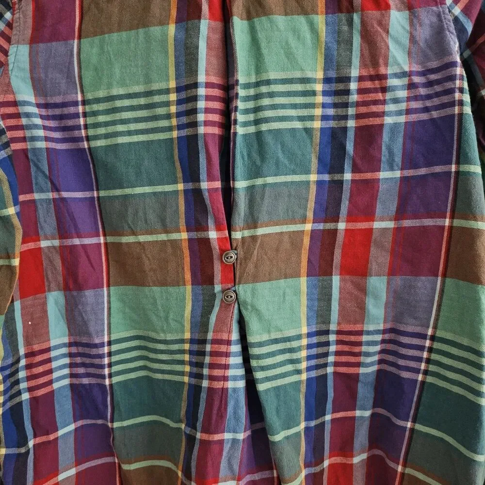 Ralph Lauren Plaid Pintuck Button Up Shirt Multicolor Madras Roll Tab Girls 14